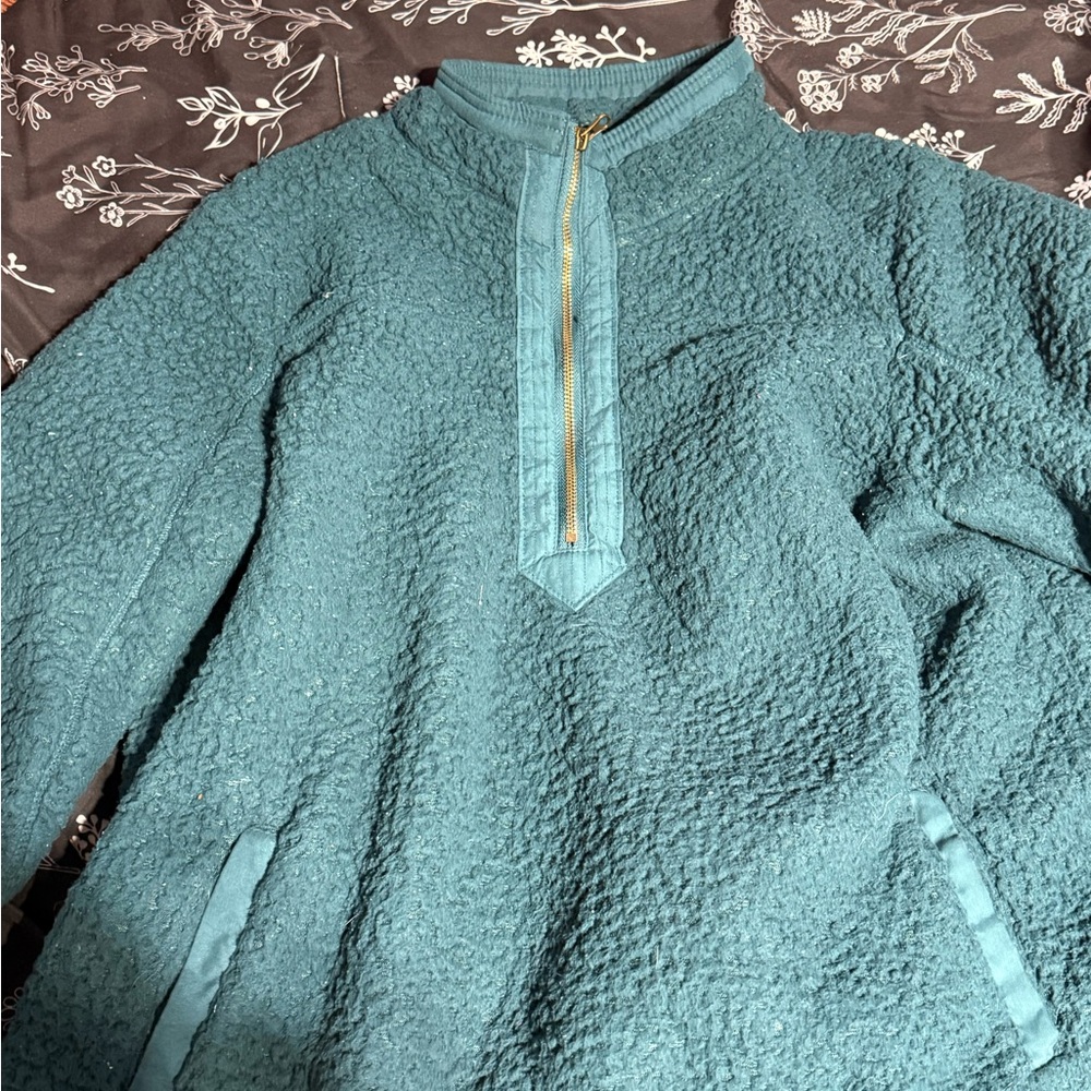 Time and Tru Teal Sweater with Gold Zipper